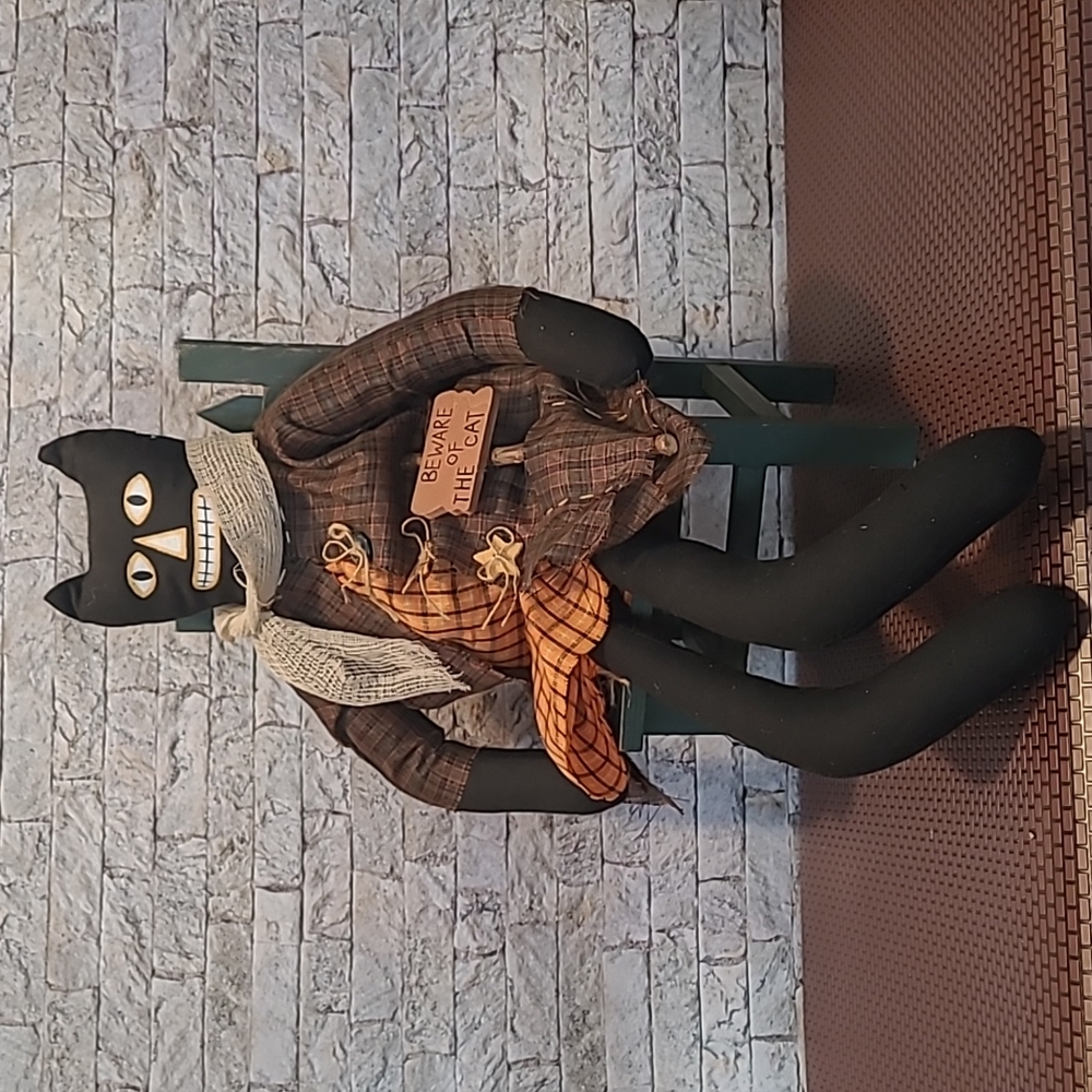 Primitive Halloween Black Cat Doll
